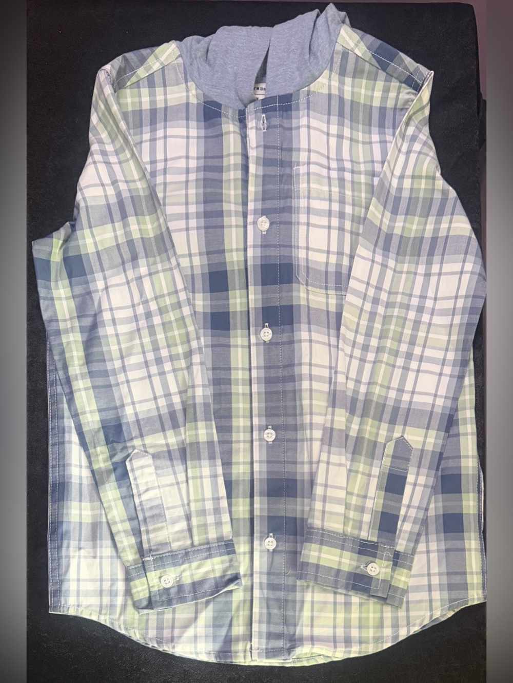 Boys Lucky Brand Blue, Green and White Plaid Button-Down Shirt 100% Cotton